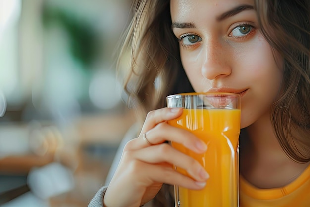 Photo woman drinking orange juice