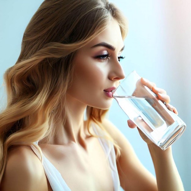 A woman drinking water from a glass