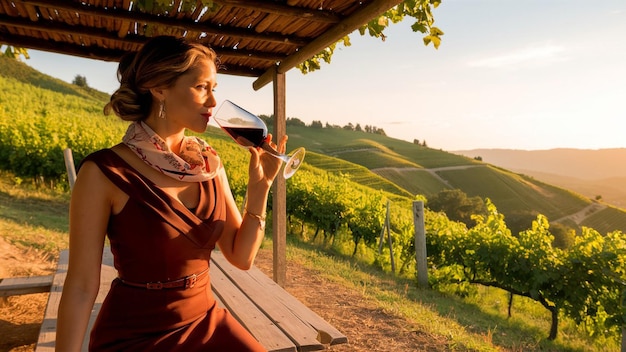 Photo a woman drinking wine from a wine glass