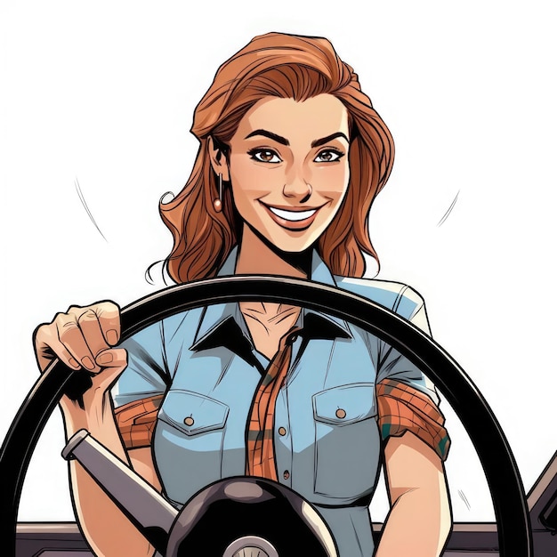 Photo a woman driving a car with a smile on her face