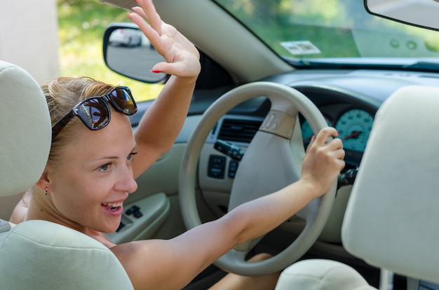 Woman driving a car