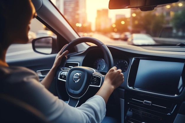 Woman driving in car