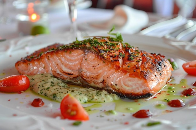 Woman eating salmon dish bowl at the restaurant