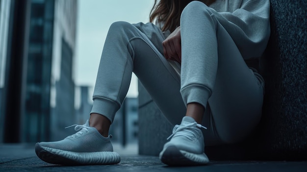 Woman embracing athleisure with a sleek tracksuit and trainers