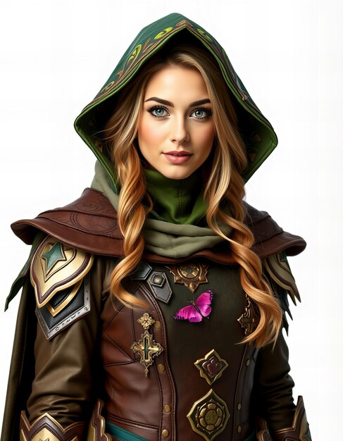 Photo woman in enchanted forest guardian cosplay suit fantasy