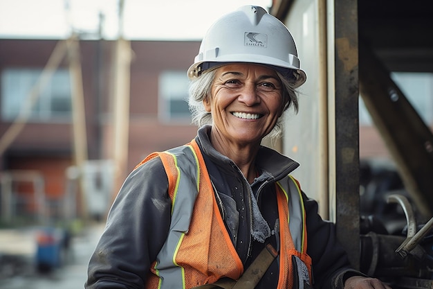 Woman engaged in construction work on a construction site Generative Ai