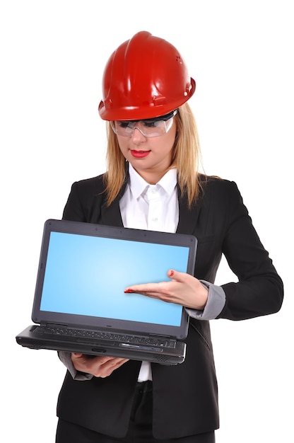 Woman engineer holding laptop