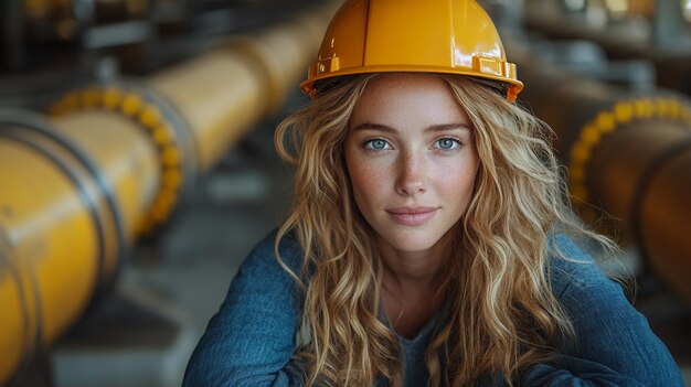 Photo woman engineer inspects industrial machinery from the back showcasing her professional expertise an