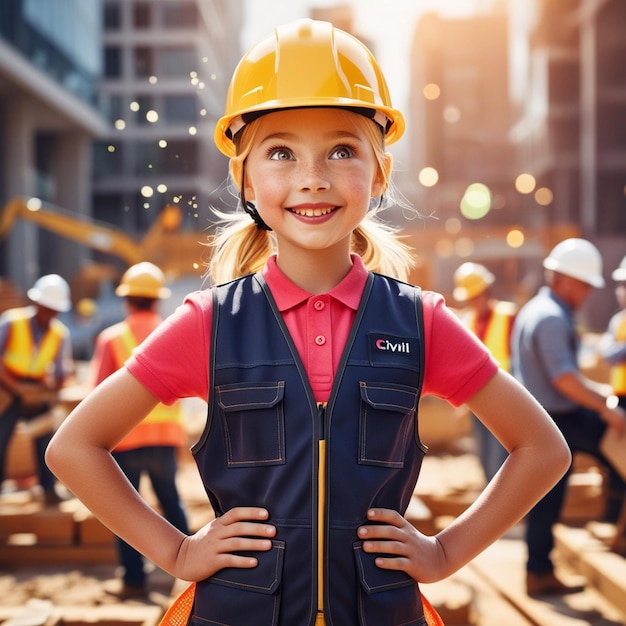 Photo woman engineer wearing construction vest and safety helmet