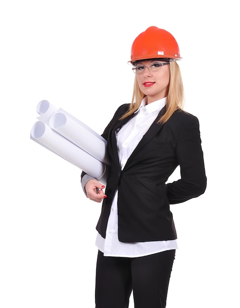 Woman engineer with blueprint