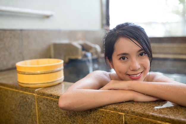 Woman enjoy onsen