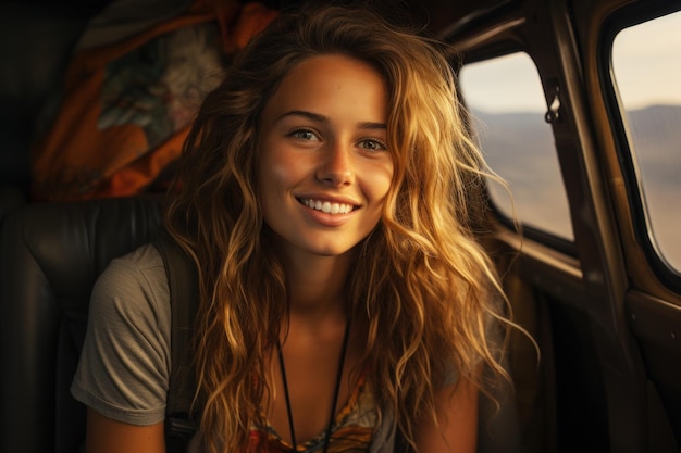 Woman Enjoying a Comfortable Ride in the Back Seat of a Car