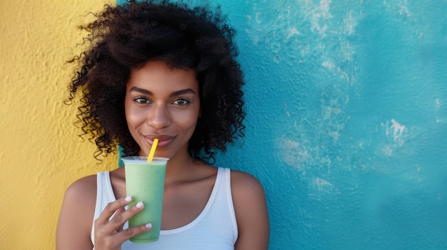 Woman Enjoying a Green Smoothie