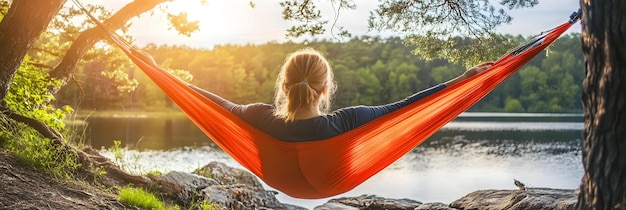 Photo woman enjoying leisure time in a hammock