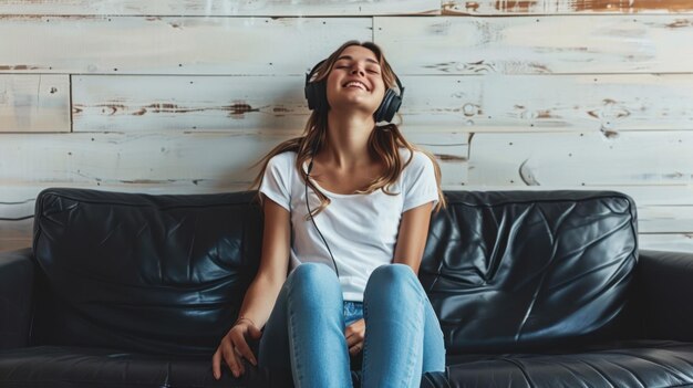 Photo the woman enjoying music