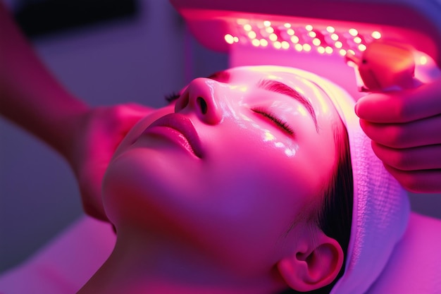 Photo woman enjoying a relaxing skincare treatment with led light therapy in a spa environment