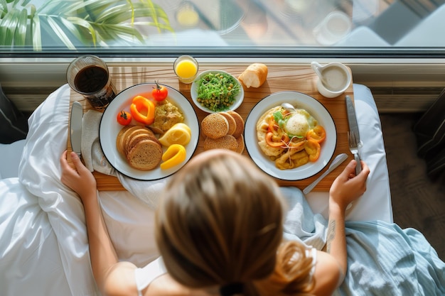 Woman Enjoys Delicious Morning Meal Delivered Straight To Her Hotel Room