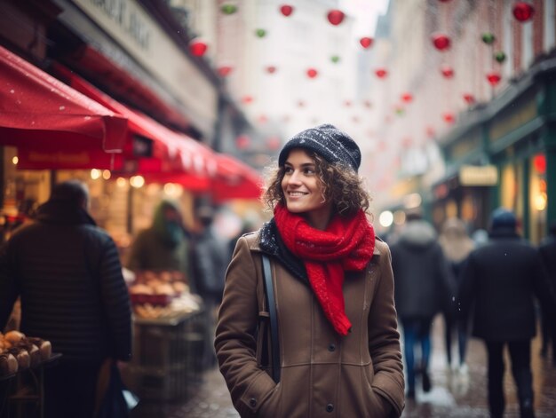 Woman enjoys a leisurely walk in the heart of the city