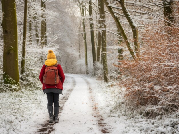 Photo woman enjoys a leisurely walk in the winter day