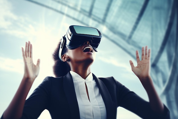 Woman entrepreneur conducting a virtual reality team building exercise