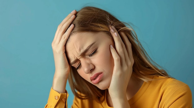 Photo woman in evident discomfort captured in closeup