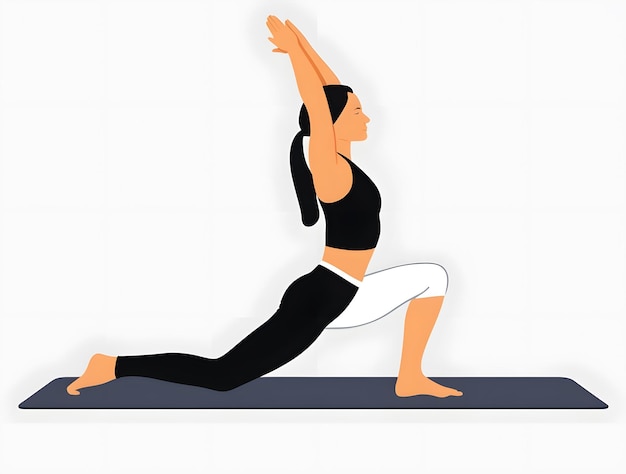 Photo a woman exercise on a yoga mat cartoon vector set white background