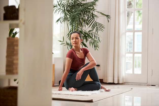 Woman exercising at home