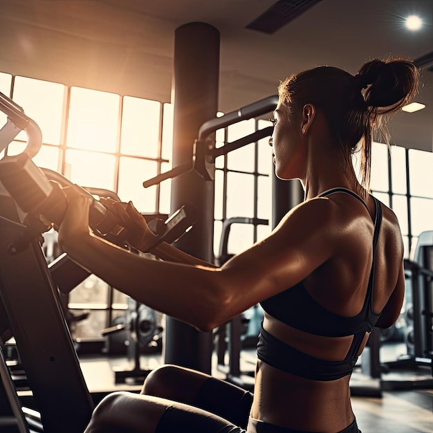 A woman exercising on a treadmill in a gym Generative Ai