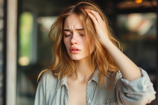 Photo woman experiencing headache outdoors