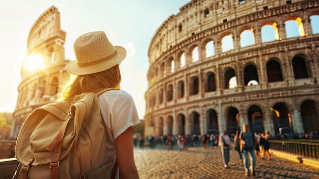 Photo woman exploring the colosseum