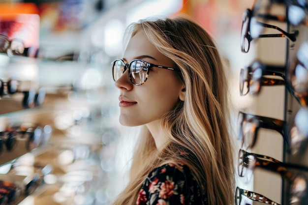 Woman Exploring Fashion in the Eyeglass Store