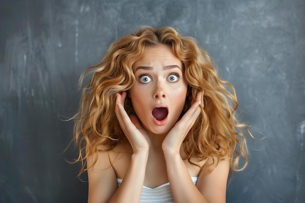 Woman Expressing Astonishment and Amazement Concept Expression of surprise Female reaction Astonished face Amazed emotion