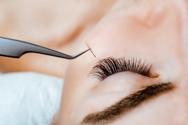 Woman Eye with Long Eyelashes. Eyelash Extension. Lashes, close up,  