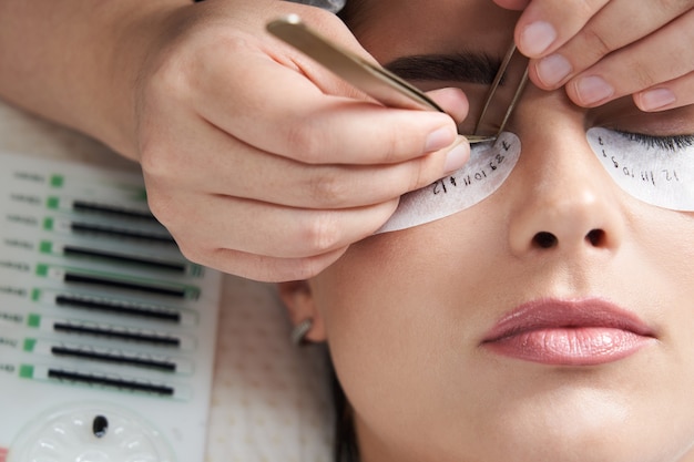 Woman eye with long eyelashes eyelash extension