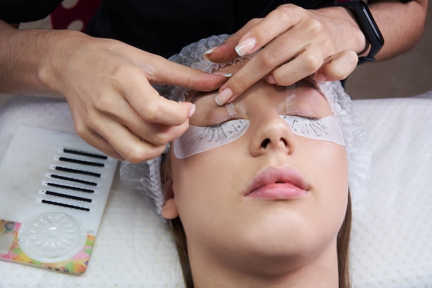 Woman eye with long eyelashes eyelash extension