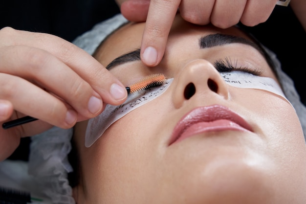 Woman eye with long eyelashes eyelash extension