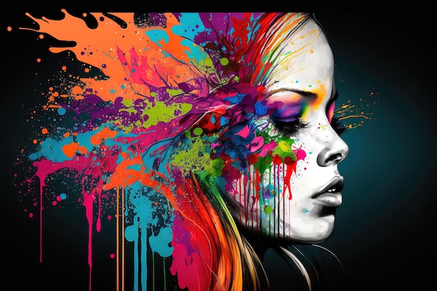 Woman eye with splash of colors art therapy AI