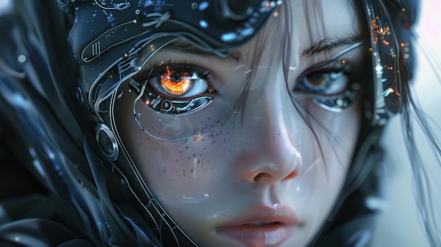 Woman face cyborg anime style modern cyberpunk beautiful character Background wallpaper AI generated image