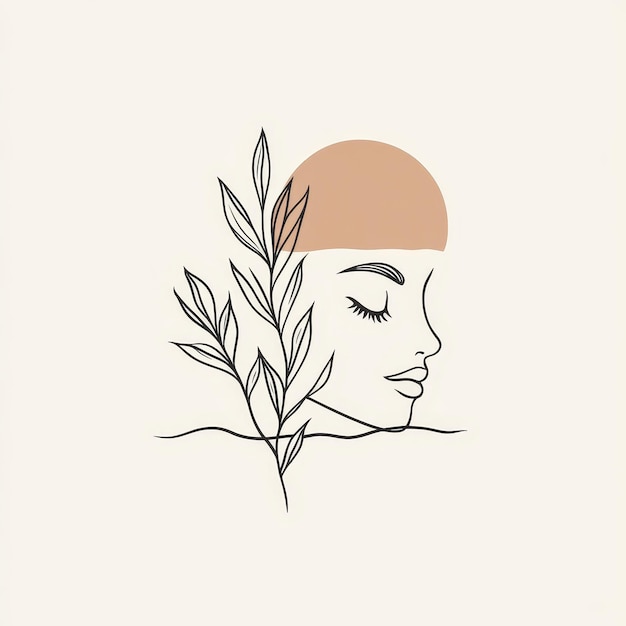 Photo woman face with a flower in her hair minimalist beauty illustration