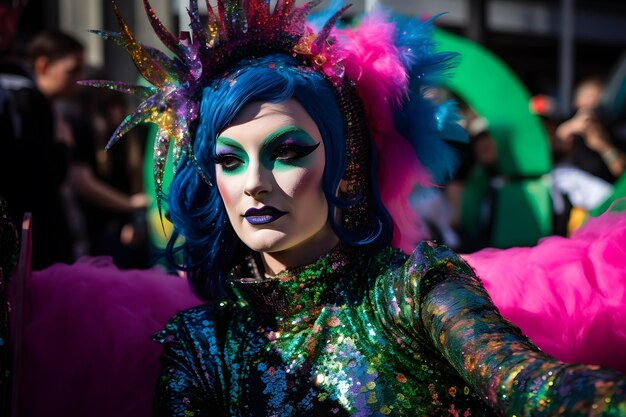 Woman in feather costume at carnival Neural network AI generated