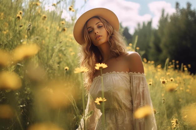 A woman in a field of flowers