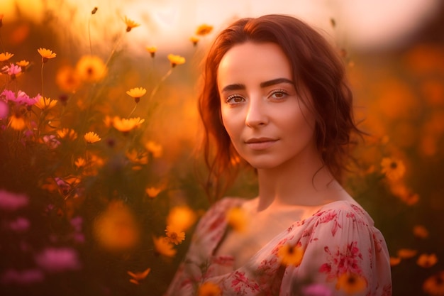 A woman in a field of flowers