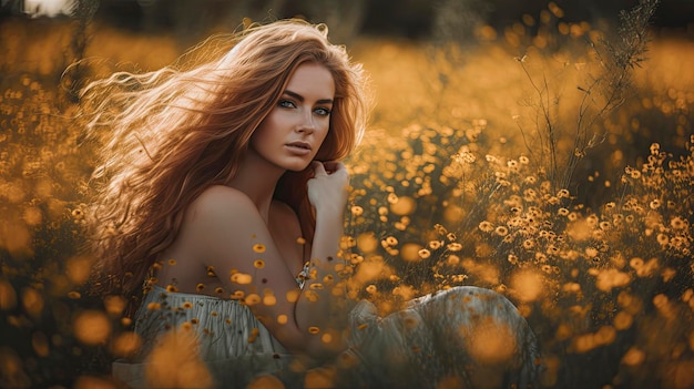 A woman in a field of flowers