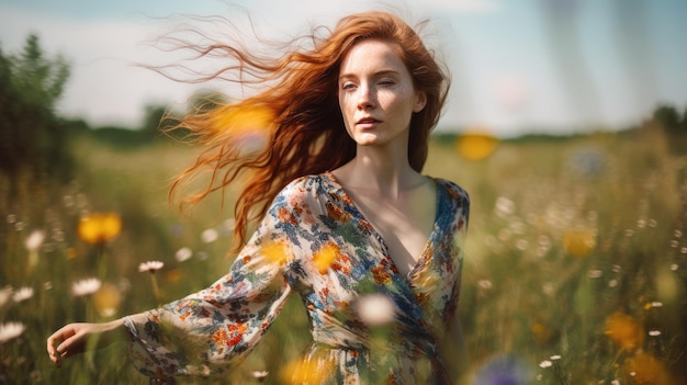 A woman in a field of flowers