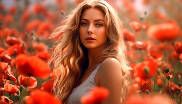 A woman in a field of poppies