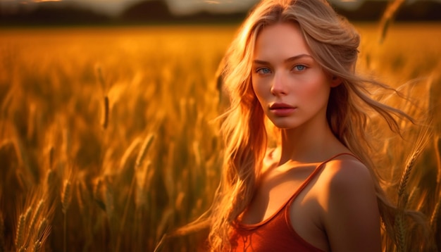 A woman in a field of wheat