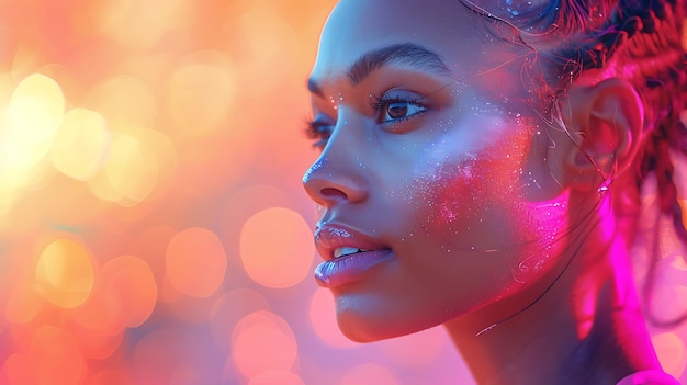 Woman finishing a marathon her face glowing with triumph as she crosses the finish line