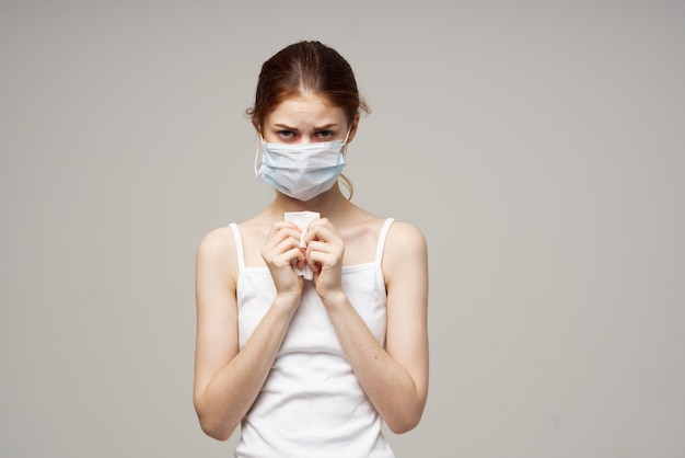 Woman flu infection virus health problems isolated background