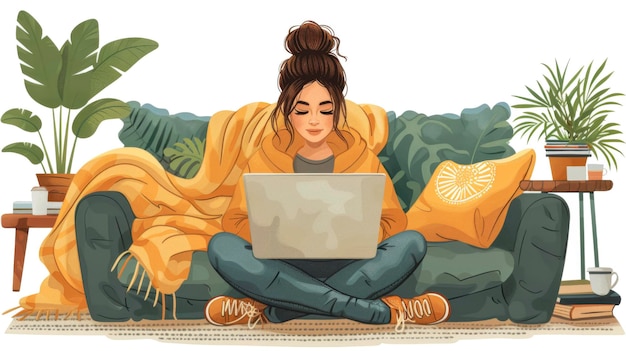 Woman or freelancer working from home on laptop