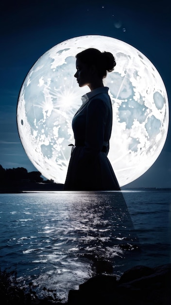 Photo a woman in a full moon with the sun shining on her face